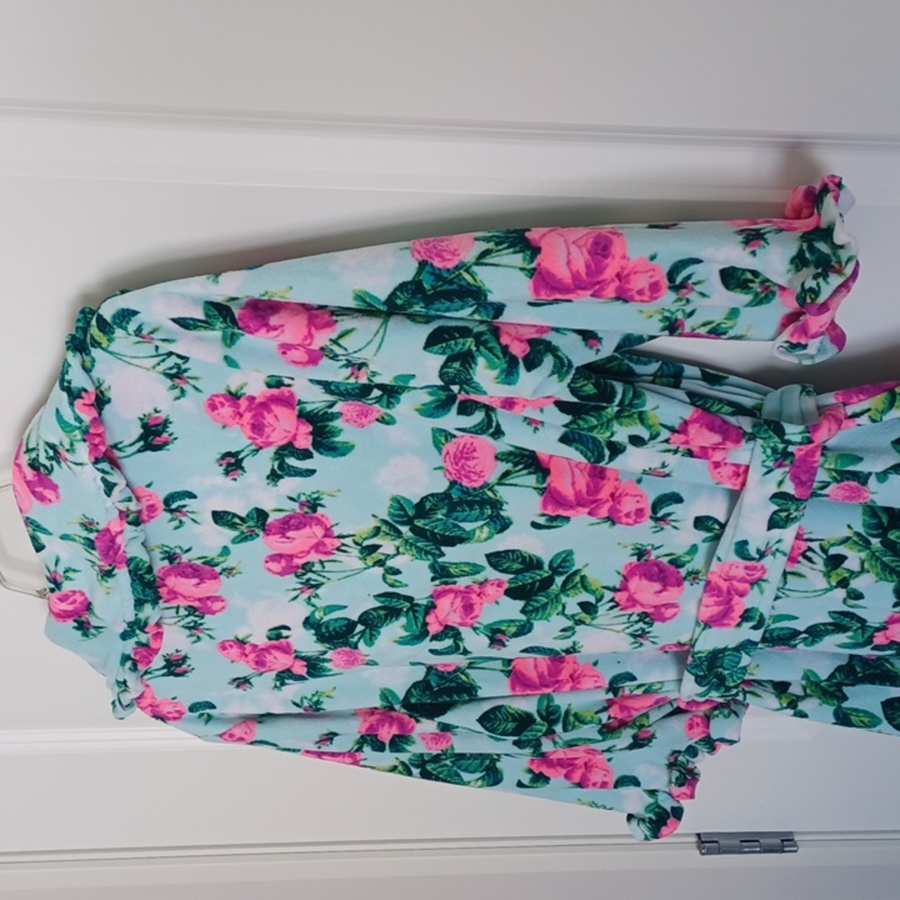 Rare ** Betsey Johnson Green Floral Terry Robe - Picture 4 of 6